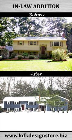 before and after photos of a house in the snow