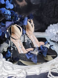 This price is for a pair of high heels only. Shoes Details:Buckle Ankle Strap  	 		 			Size 			34 			35 			36 			37 			38 			39 		 		 			Foot Length 			22 			22.5 			23 			23.5 			24 			24.5 		 		 			Heel 			5/8 			5/8 			5/8 			5/8 			5/8 			5/8 Night Sky Heels, Quince Heels, Sweet 16 Shoes, Dark Blue Heels, Shoes Details, Fairy Shoes, Heels Aesthetic, High Heel Sneakers, Heels Classy