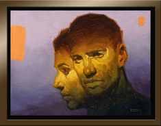 an oil painting of two men facing each other with one man's face partially obscured by another