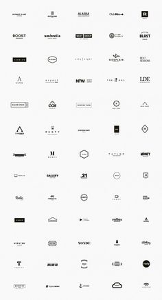 a large number of different types of logos on a white background, all in black and white