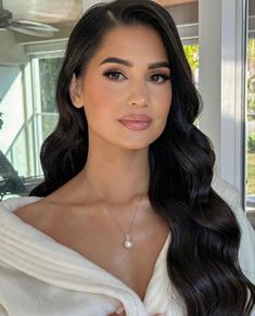 Dark Hair Pale Skin, Glam Bride Makeup, Light Makeup Looks, Glam Wedding Makeup, Engagement Hairstyles, Hollywood Hair, Bridesmaid Hair Makeup, Bridal Hair Inspiration, Bridal Makeup Natural