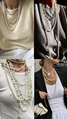 Pearl Necklace Street Style, Big Pearl Necklace Outfit, Trending Jewelry 2024, Outfits With Pearl Necklace Casual, Pearls Necklace Outfit Casual, How To Style Pearl Necklace, Long Necklace Outfit, How To Style Pearls, Pearl Necklace Outfit