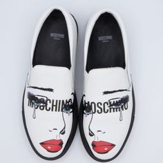 Moschino Eyes Capsule Collection Size: 35 Retail: $500 Condition: Department Store Display Sneakers. Sneakers Slip On Moschino Eyes Capsule Collection In Real Leather With Moschino Eyes Print Does Not Include Box Department Store Display, Moschino Shoes, White Tennis Shoes, Eye Print, Loafer Sneakers, Store Display, Capsule Collection, Department Store, Tennis Shoes