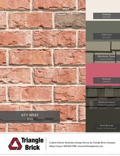 a brick wall that has different colors and names on it, along with the words triangle brick