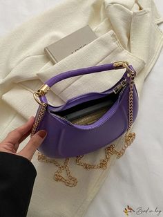 BirdinBag - Chic Chain Hobo Bag - Embrace Minimalist Style Chic Purple Shoulder Bag With Zipper Closure, Daily Use Clutch Baguette Bag With Chain Strap, Purple Chain Strap Bag For Daily Use, Trendy Everyday Evening Bag With Chain Strap, Daily Use Baguette Clutch With Chain Strap, Purple Everyday Bag With Chain Strap, Chic Purple Shoulder Bag With Chain Strap, Purple Shoulder Bag With Chain Strap For Everyday, Everyday Purple Shoulder Bag With Chain Strap