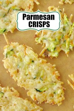 broccoli parmesan crispes on a baking sheet with text overlay