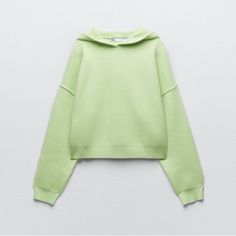 Nwt Lime Green Zara Sweatshirt Zara Casual Winter Tops, Casual Zara Tops For Winter, Basic Hooded Top For Spring, Sporty Zara Tops For Fall, Green Hoodie Tops For Spring, Trendy Green Hoodie Top, Zara Casual Sweater With Ribbed Cuffs, Casual Zara Sweater With Ribbed Cuffs, Zara Casual Sweater For Loungewear