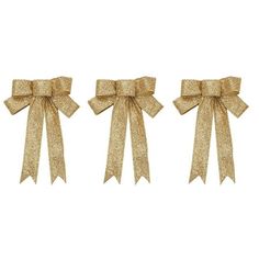 three gold bows on white background