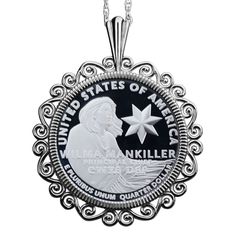 "You are looking at a gorgeous 925 sterling silver necklace, set with an authentic US 2022 Women Quarters 99.9% Silver Proof Coin - Wilma Mankiller. The coin is Gem BU uncirculated and mint marked \"S\". It's set with backside 4-prong, and you can see both sides of the coin. The pendant is made of solid 925 sterling silver, sized about 39mm(1.54\") x 32mm(1.25\"). It comes with a 18\" solid 925 sterling silver chain, and also a gift box. I hope you end up with one of these beautiful women silver Luxury Antique Silver Necklace Stamped 925, Wilma Mankiller, Gem Gem, Silver Coin Necklace, Chain And Pendant, Silver Necklace Set, Proof Coins, Coin Jewelry, Silver Coin