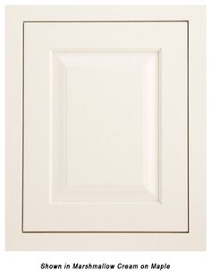 an image of a white cabinet door with the words show in marshmallow cream maple