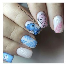 Stitch And Angel Nails For Kids, Stitch Nail Designs, Lilo And Stitch Nails, Trendy Summer Nails 2023, Alex Martin