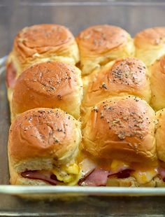 ham and cheese sliders in a casserole dish