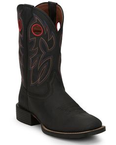 Justin Men's 11" Bowline Western Boots - Broad Square Toe , Black Square Boots, Square Toe Cowboy Boots, Square Toe Western Boots, Western Boots For Men, Boot Companies, Leather Western Boots, Mens Cowboy, Mens Cowboy Boots, Square Toe Boots