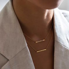 This thin bar engravable personalized necklace is one of our best selling necklace. Great for gifting! Bar Width 1in x Height 0.08in (25x2mm) Adjustable chain: 17-20in (43-50cm) Laser Engraving Gold Filled Spring clasp closure Hypoallergenic, lead and nickel free #250GF Engraved Bar Necklace, Silver Bars, Engraved Necklace, Silver Spring, Personalized Necklace, Bar Necklace, Gold Vermeil, Laser Engraving, Gold Filled