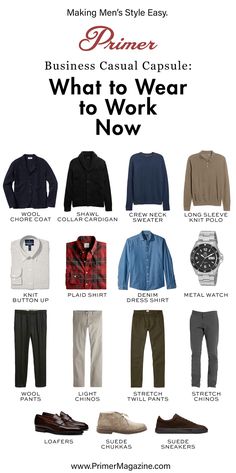 [Sponsored] What To Wear To Work Now: A Modern Business Casual Capsule Wardrobe With 90 Example Outfit Combos | Primer #smartcasualmenoutfitworkoffice Men’s Modern Business Casual, Business Casual Fashion Work, Mens Office Outfits Business Casual, Casual Work Outfits Man, Casual Office Wear Men, Work Outfit Men Casual, Casual Office Attire For Men, Mens Smart Casual Work Wear, Office Attire Men Business Casual