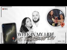 a man and woman standing next to each other in front of a white background with the words, week in my life