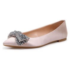 Blush satin pointed-toe flats are a perfect combination of style and comfort. They feature a silver bead embellished bow, pointy toe design, comfortable fit, blush color, and satin material. Making them an ideal choice for any fashion-forward woman. Handcrafted US sizing. Fits true to size. The pointy toe design adds a touch of sophistication and elegance to the overall look. The flats are designed to provide exceptional comfort and support, making them perfect for all-day wear. The blush color of the flats is versatile and can be paired with a variety of outfits. The satin material adds a soft and luxurious feel to the flats, making them comfortable to wear. Custom Boots, Flats Online, Comfortable Flats, Pointed Toe Flats, Silver Bead, Green Satin, Satin Material, Pretty Shoes, Blush Color