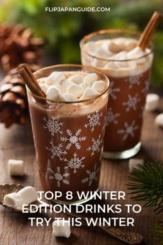 two glasses filled with hot chocolate and marshmallows