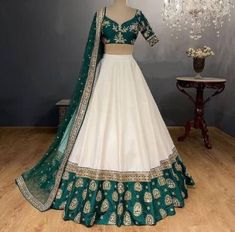 NEW DESIGNER LEHENGA COLLECTION ————————————-————————————- Code : AD-1097 ————————————-————————————- Fabric Details : Lehenga : Heavy Diamond Satin Silk. Choli : Heavy Diamond Satin Silk. Dupatta : Heavy Butterfly Net with Sequence + Lace Border Work. Inner : Crape. Work : Heavy Thread With Sequence Embroidery Work. (Cancan And Canvas Available) ————————————-————————————- PREMIUM QUALITY Dandiya Dress, Desi Things, Orang India, Garba Dance, Green Lehenga Choli, Lehenga Choli Designs