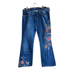 Preowned, Good Condition! Flared Floral Embroidered Denim Low Rise Y2k American Made Made In Usa Dungarees Style # Lil Maggie Jean Inseam: 30” Leg Opening: 9.5” Offers Are Welcome! Bundle & Save! I Will Approve Reasonable Offers And Ship Within 24 Hours. All Items Are Hand-Picked And Checked Thoroughly For Flaws & Cleanliness, However Please Keep In Mind Items Are Preloved Unless Listed As New With Tags. Please Check Measurements (Subject To Human Error) And Review All Pictures And Descriptions. Dungarees Style, Low Rise Y2k, Sustainable Shopping, Embroidered Denim, Lucky Brand Jeans, Dungarees, Hand Picked, American Made, Flare Jeans