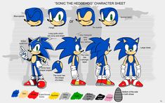 sonic the hedge character sheet with different colors and sizes for each character in this video game