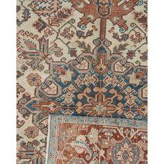 This luxurious Heriz rug is both fashionable and collectible! Traditional Heriz rugs are skillfully woven with vibrant colors and striking geometric designs. The Heriz district in NW Persia has been producing carpets for over a century, with medallion layouts being the most common. Semi-stylized versions of classic allover Persian patterns also appear. The color palette includes shades of blue, from navy to powder, and reds from tomato to buff. With a cotton foundation and symmetric (Turkish) knots, this rug boasts unique character, making it a stunning focal point in any space. Colors: ivory/brick/blue/greens/soft rose/taupe. Rose Taupe, Heriz Rug, Heriz Rugs, Persian Pattern, Soft Rose, Geometric Designs, Shades Of Blue, Focal Point, Persian