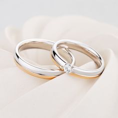 Beautiful pair of gold wedding bands with shinny diamond. The price is for a pair of rings. Please mention the sizes you need in personalization box. - 14k gold - her ring 3.6 mm wide - his ring 4 mm wide - cubic zirconia or diamond 0,1 ct VVS2/F Free gift box. Express shipping with DHL (3-6 business days). If you want to replace diamond with other precious stone - please write us, and we'll calculate the cost with the gems you want. See more at our shop https://www.etsy.com/shop/JewelryEscorial Couple Wedding Bands, Cartier Wedding Rings, Nature Wedding Ring, Wedding Rings Sets His And Hers, Wedding Rings Diamond, Couples Wedding Bands, Her Ring, Cvd Diamond, Matching Wedding Bands