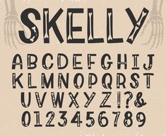 an old fashioned font with skeleton hands and numbers in black ink on a beige background