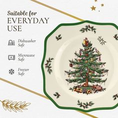 a plate with a christmas tree on it and the words, suitable for everyday use