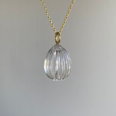 Rosanne Pugliese Rock Crystal Fluted Drop Necklace – Meeka Fine Jewelry Elegant Clear Teardrop Pendant Necklace, Elegant Necklace With Large Clear Pendant, Elegant Clear Necklace With Large Pendant, Design Movements, Newport Ri, Yellow Gold Chain, Crystal Drop, Rock Crystal, Drop Necklace