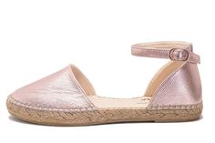 Pink Leather Espadrilles For Spring, Chic Pink Closed Toe Espadrilles, Gold Espadrilles, Metallic Rose Gold, World One, Flat Espadrille, Ankle Straps, Metallic Leather, High Quality Leather