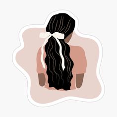 the back of a woman's head with long black hair and a white bow