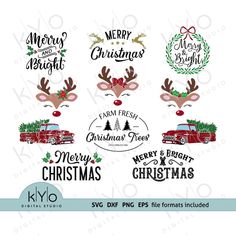 Christmas Svg Bundle kYoDigitalStudio Htv Projects, Pumpkin Monogram, Reindeer Face, Christmas Tree Truck, Silhouette Diy, Merry Bright Christmas, Fresh Christmas Trees, Christmas Fonts, Christmas Labels