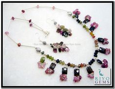 Tourmaline Silver Necklace Gemstone Watermelon Tri Color pink Tourmaline Silver Jewelry by Riyo Gems http://www.riyogems.com