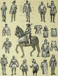 an old fashion drawing of knights and armor from the early century to the present day