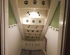 the dog's paw prints are on the wall in the hallway