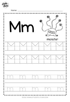 the letter m is for monster worksheet with an image of a monster on it