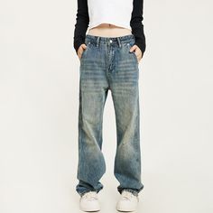 5ft 4''(166cm) tall, 95 lbs(43kg) weight and wearing a size S - BLUE- Industrial style- Denim- Wide straight fit- Drape style Dark Wash Rigid Denim Cargo Pants For Streetwear, Modern Rigid Denim Streetwear Pants, Dark Wash Rigid Denim Pants For Streetwear, Mid-rise Rigid Denim Streetwear Bottoms, Streetwear Pre-washed Rigid Denim Bottoms, Skirt Y2k, Workout Crop Top, Round Neck Sweaters, New Year Celebration