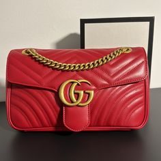 Brand New With Tags, Box And Dust Bag. 100% Authentic Gucci Marmont, Small Shoulder Bag In Hibiscus Red. This Bag Can Be Worn On Shoulder Or Cross Body. Red Gucci Shoulder Bag, Red Gucci Shoulder Bag For Shopping, Gucci Leather Shoulder Bag Perfect For Gifts, Gold Gucci Bag With Original Box, Gucci Bags As Gifts, Trendy Gucci Crossbody Bag, Classic Gucci Bag For Gift, Gucci Top Handle Bag As Gift, Trendy Gucci Rectangular Bag