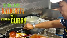 a man cooking food in a kitchen with the caption kaldereta with stephen curry