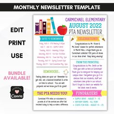 school pto pta AUGUST newsletter template Childcare Facility, Pta Newsletter, Newsletter Format, Organization Company, Tie Art, Monthly Newsletter Template, Pta Meeting