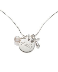 a personalized necklace with two pearls on it