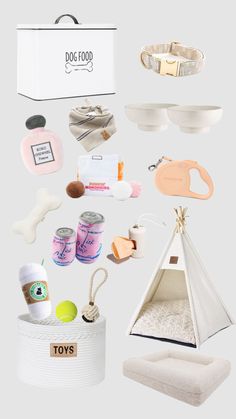 the contents of a dog toy and its packaging are arranged on a white background, including a teepee