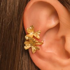 Flower Conch Ear Cuff Earring DETAILS: * Sterling Silver or 18K Gold Vermeil (strong plating over sterling silver) * No piercing needed * Diameter - 10mm * Flower width - 11mm * Nickel and lead free * Waterproof * Tarnish resistant * Hypoallergenic * Lightweight  * Can be worn 24/7 * Packed in a beautiful gift-ready packaging - sold individually or in pairs - All earrings: https://www.etsy.com/shop/KaterynasJewelry?search_query=earrings Flower Ear Cuff, Yellow Gold Pierced Ear Cuff As A Gift, Yellow Gold Clip-on Ear Cuff For Gift, Yellow Gold Clip-on Ear Cuff As Gift, Gold Ear Cuff With Matching Earrings For Anniversary, Gold Single Ear Cuff For Anniversary, Gold Ear Cuff As A Gift, Gold Ear Cuff With Matching Earrings As Gift, Gold Ear Cuff For Anniversary