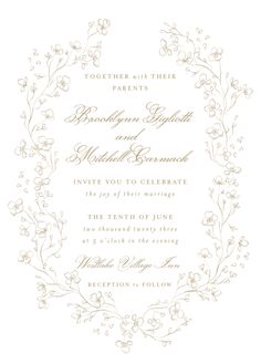 a wedding card with flowers and leaves on it