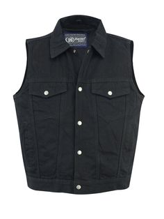 Men's Snap/Zipper Front Denim Vest- Black SIZES: S - 6XL COLOR: BLACK Denim Material. Shirt style collar. Front gun metal zipper hidden under snap-placket blocks wind & rain. 2 chest pockets and 2 lower hand pockets. 2 upgraded style concealed gun pockets between the snap and the zipper made of special heavy-duty t Black Denim Vest, Leather Motorcycle Gloves, Weighted Vest, Collar Vest, Shoulder Support, Biker Vest, Smart Men, Vests Mens, Biker Leather