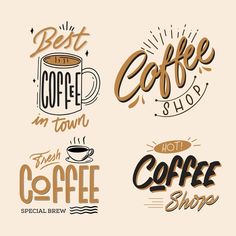 coffee badges and emblems with hand drawn typogramic type on white background