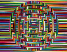 an abstract image with multicolored lines in the shape of a spiral, which looks like