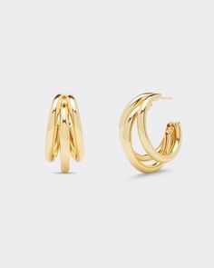 Valentina & Rose - Emyn Gold Triple Hoop Earrings - Valentina & Rose - Valentina Rose, Wide Window, Triple Hoop Earrings, Hoop Design, Jewelry Accessories Ideas, Golden Earrings, Link Earrings, Accessories Ideas, Timeless Jewelry