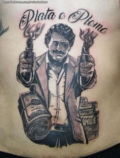 Narco Tattoos, Pablo Escobar Tattoo Design, Pablo Escobar Leg Tattoo, Narco Drawings, Escobar Tattoo, Gangster Tattoos Mafia, Mexican Gangster Tattoos, Clock Tattoo Sleeve, Tattoo Mafia